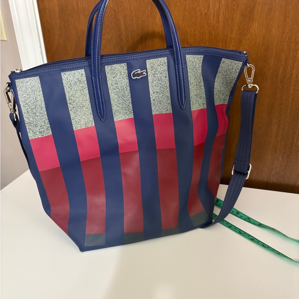 Lacoste Blue and Pink Tote Bag with Nautical Stripes